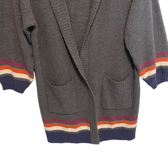 Torrid Boho Cardigan Womens Size 1X Gray Striped Chunky Knit Hooded Sweater - Picture 4 of 10